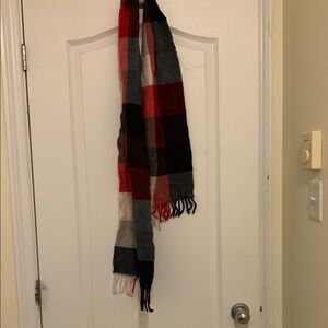 Plaid Scarf with Red, Black, and Gray 100% Wool